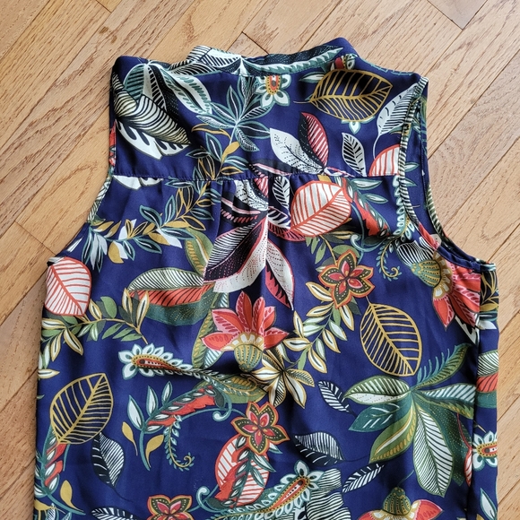 Spense Floral Shirt Tunic Sleeveless Band Collar Hi Low Hem - Picture 8 of 14